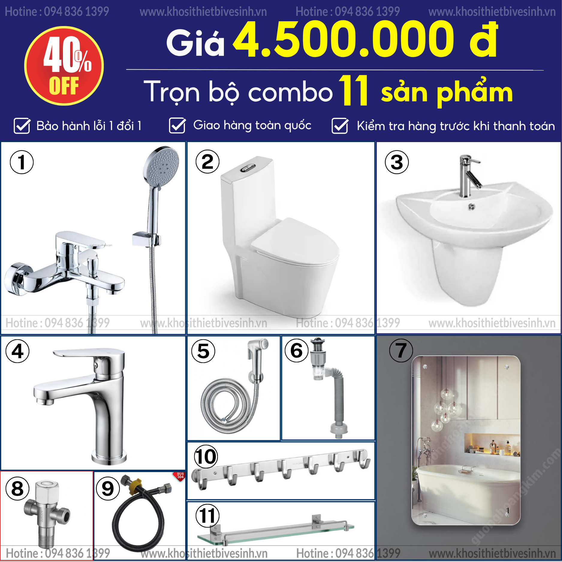 Combo thiết bị vệ sinh 4,5tr Triệu 11 sản phẩm